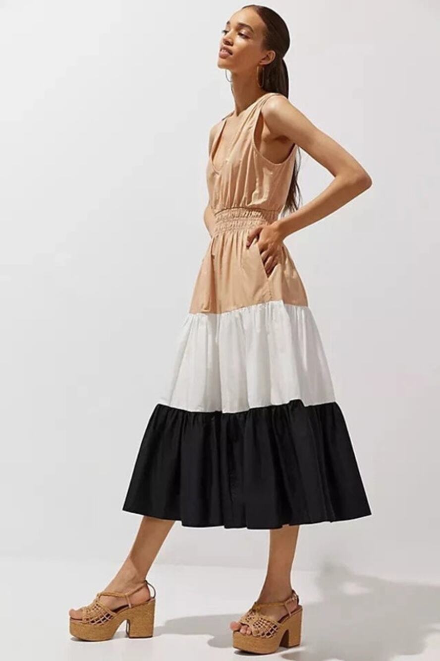 Anthropologie Maeve Tiered Colorblock Sleeveless Tie Back Maxi Dress 10